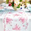 Solino Home Pink Floral Table Runner 36 inch - 100% Pure Linen Table Runner 14 x 36 Inch for Summer - Handcrafted and Machine Washable - Jolie Fleur Print