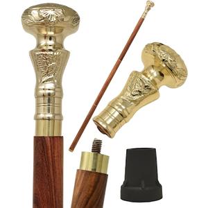 Vintage Brass Handle Victorian Telescope Fold able Wooden Walking Stick, Walking Cane with for Men & Women, Fancy Canes, Ideal Gift