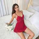dream love Women's Lingerie Sexy Nightwear Spaghetti Strap Nightgown Babydoll Chemise S-XXL (Red, M)