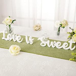 Love Is Sweet Table Decor Hollow Sign Wooden Love Is Sweet Sign for Dessert Table Freestanding Wood Is Wooden Letter Top for Wedding Shelf (White)