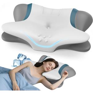 Cervical Pillow for Neck Pain Relief, Ergonomic Neck Pillow for Sleeping, Orthopedic Contour Side Sleeper Pillow for Neck Support, Memory Foam Pillows for Back Stomach Sleepers