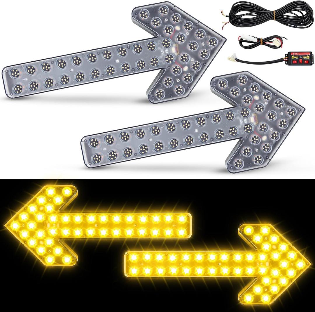 Rossesay 2 Pcs 23.6 inch Arrow Signal Light 12V Indicator LED Light Truck Strobe Lights with Brackets and Accessories for Watering Cart Sweeper Work Car Construction Vehicle