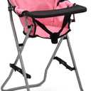 Baby Doll High Chair Foldable with Tray for Girl Pretend Play Toy Feeding Seat for Toddlers Children Compact Toy Furniture Pink
