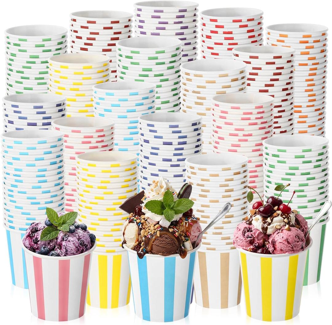 Zeyune 500 Pieces 5 oz Ice Cream Cups Disposable Bulk Ice Cream Bowls Yogurt Dessert Cups Disposable Soup Bowls for Snack Hot or Cold Food, Wedding Baby Shower Birthday Party Supplies, 10 Colors