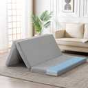 Foldable Mattress, 3 Inch Memory Foam Guest Floor Mat, Tri Folding Portable Mattress for Living Room/Camping, Washable Cover, Non-Slip Design, Full Size Grey