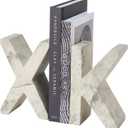 Decorative Concrete Bookends(Set of Letter X & K) - Marble-Patterned Letter Bookends for Heavy Books, Home Office, Shelf Organization, Clearance