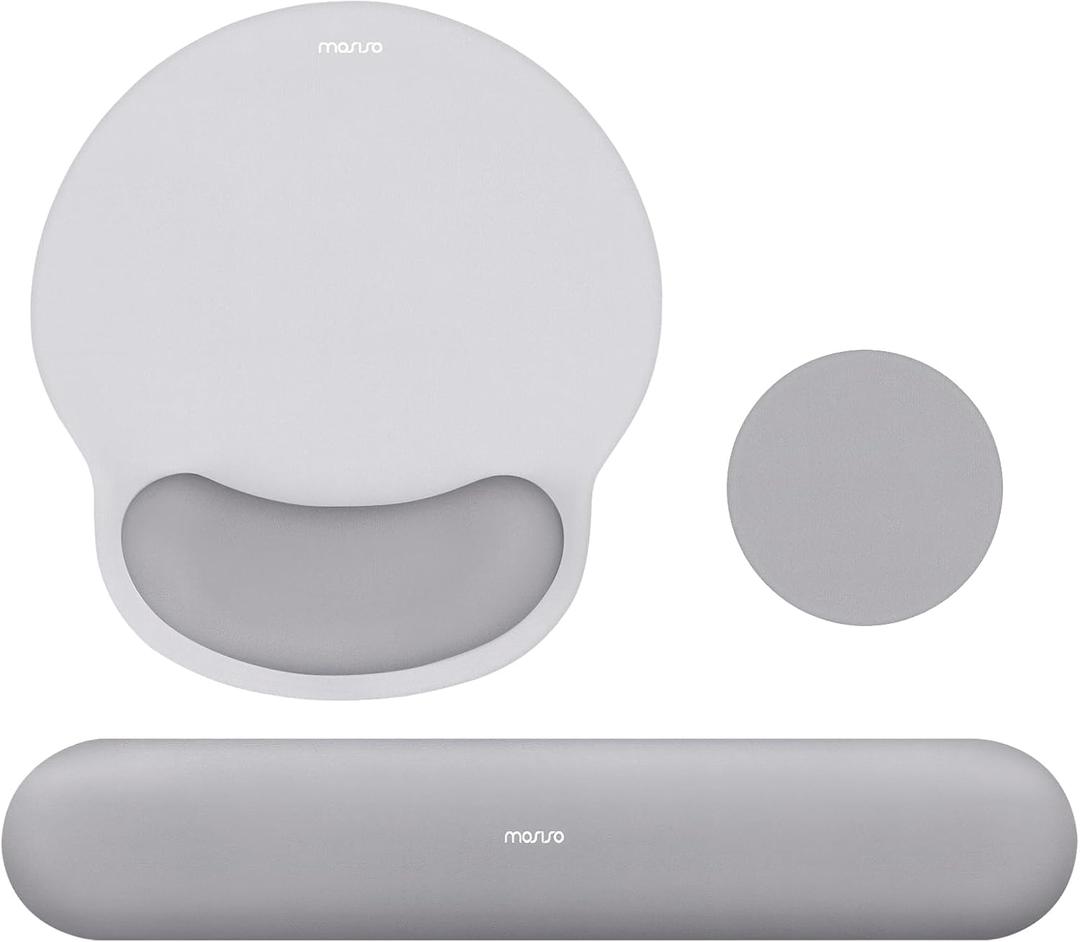 MOSISO Wrist Rest Support for Mouse Pad&Keyboard Set, Circle Curved Ergonomic Mousepad&Coaster Non-Slip Base Home/Office Pain Relief&Easy Typing Pad with Soft Cloth&Silicone Lining, Gray