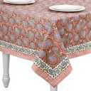 Newtay 60'' x 90'' Hand Block Print Mahjong Table Cloth Square Cotton Floral Tablecloth Washable Print Rectangle Table Cover with Dust Proof for Kitchen Dining Party(60'' X 90'',Dark Salmon,Pink)