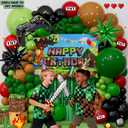 Pixel Gamer Birthday Decorations for Boys All in One Party Decor Kit with Authentic Biome Colors (Cocoa Brown, Jungle Green, Black) Includes TNT & Controller Foil Balloons, Backdrop, and Tablecloth