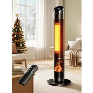 Uthfy 38 Space Heater for Indoor Use, Electric Room Heater with Flame Effect, 120° Oscillation, 24H Timer, Remote Control, Thermostat & ECO Mode, Tip-over & Overheat Protection for Large Rooms