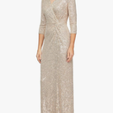 Alex Evenings Women's Long 3/4 Sleeve Formal Event Dress with Cinched Tie Waist (Petite and Regular Sizes) 16