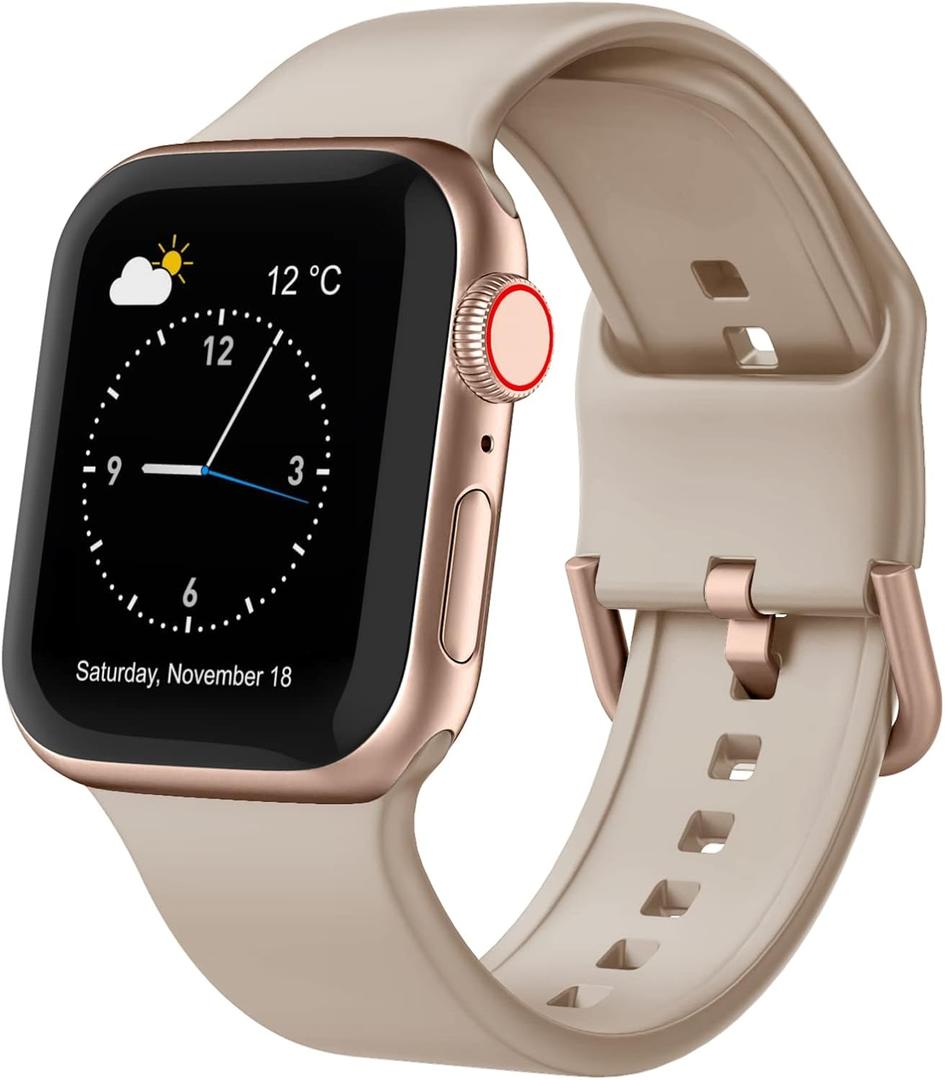 Sport Band Compatible with Apple Watch Bands 49mm 46mm 45mm 44mm 42mm 41mm 40mm 38mm, Soft Silicone Replacement Strap with Classic Clasp for iWatch Series 11 10 9 8 7 6 5 4 3 2 1 SE Ultra Women Men (Gold)