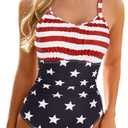 Century Star Tummy Control One Piece Swimsuit for Women Vintage Bathing Suits Ruched Swimwear (X-Large, American Flag)