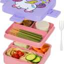 Freshmage Bento Box, Double-Layer Lunch Box Container with 3 Compartments, Large Capacity, Leakproof and BPA Free Bento Lunch Box, Durable, Drop-Proof, Dishwasher and Microwave Safe, Pink