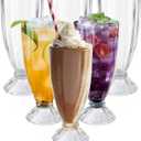 Cheardia 6 Pack Plastic Milkshake Glasses, 15 oz Milkshake Cups Ice Cream Sundae Glasse, Clear Old Fashioned Soda Glasses for Smoothies, Root Beer, Parties, Events