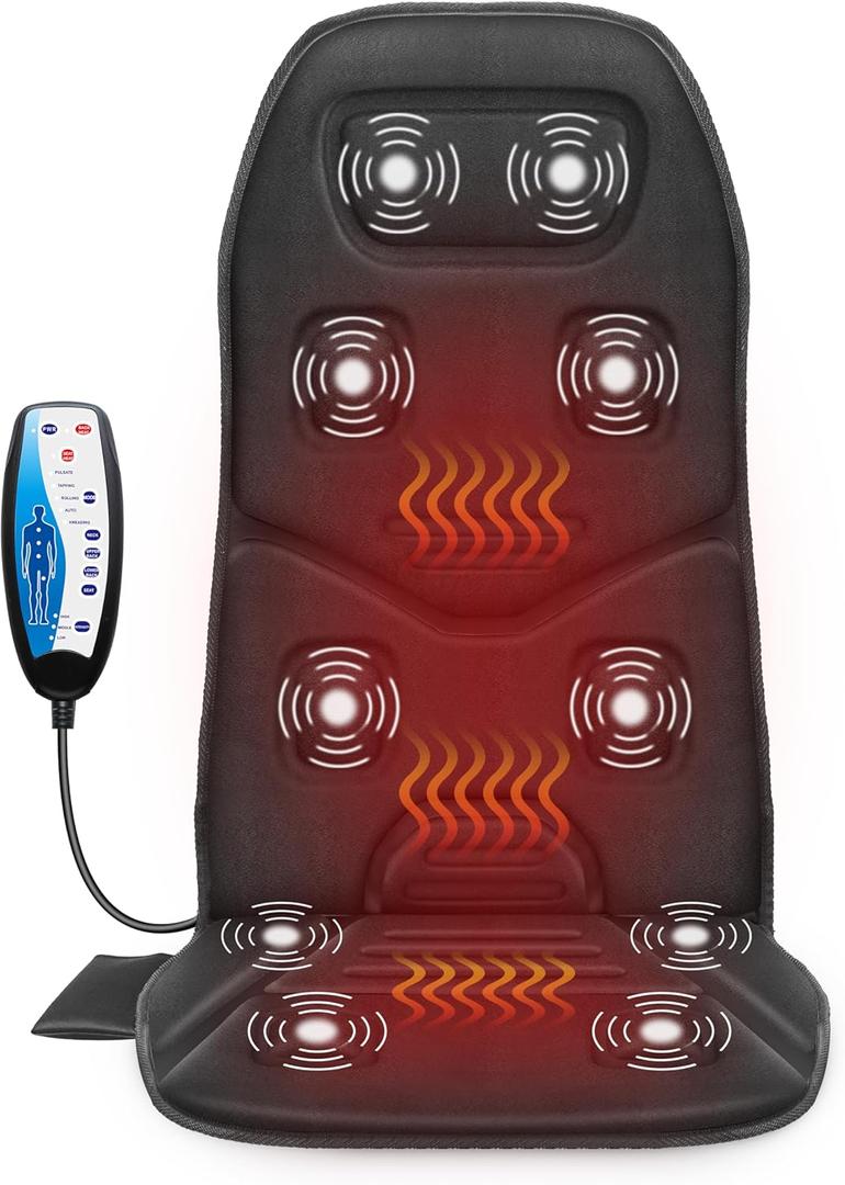 COMFIER Massage Seat Cushion with Heat - 10 Vibration Motors, Back Massager for Chair, Massage Chair Pad for Back Ideal Gifts for Men, Women 