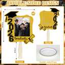 Graduation Face Fans with Handle Double Sided Custom Graduation Face Cutouts Fans on a Stick DIY Photo Frame for Class of 2026 Grad Photo Props Graduation Party Souvenirs Supplies(12 Pcs,Gold)