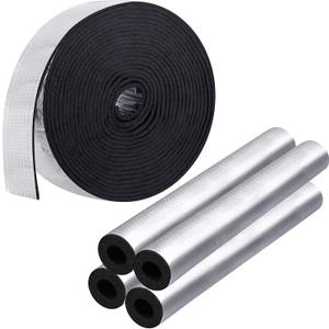 Pipe Insulation Foam Tube Set,1pcs 32.8 Ft X 2" Wide and 4Pcs 1.3 Ft x 0.8 Inch Self Adhesive Insulation Foam Wrap Aluminum Foil Pipe Covers for Spigot, Pipes, Sprinkler Freeze Protection