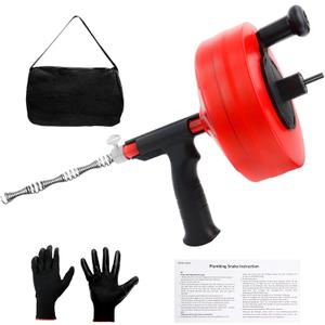 Drain Auger, 50FT Drain Snake Plumbing Snake Clog Remover with Drill Adapter, Sink Snake Drain Tool with Work Gloves and Storage Bag, Manual or Powered Use for Kitchen, Sink, Sewer and Shower