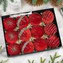 3.15 Inch Velvet Christmas Tree Ornaments12 Pcs Christmas Balls Bulk Set with Golden Hand-Painted PatternPlastic Shatterproof Xmas Hanging Ornaments Decorations for Tree Garland(Red)