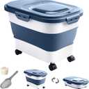20-30 Lbs Rice Storage Container,Collapsible Food Storage Containers with Rolling Wheel Airtight Locking Lid,Flour Storage Container with Cup and Scoop,Suitable for Food,Rice,Pet Food,Flour