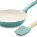 GreenPan Rio Healthy Ceramic Nonstick 8" Frying Pan Skillet and Silicone Spatula Set, Soft Grip Handle, Breaktfast Meal Set, PFAS-Free, Dishwasher Safe, Oven Safe, Turquoise