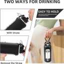 SIEROZUR 32 oz Glass Water Bottle with Straw and Handle 1 Liter Glass Water Bottle with Silicone Sleeve and Time Marker Sports Water Jug Wide Mouth for Travel Gym (Black)