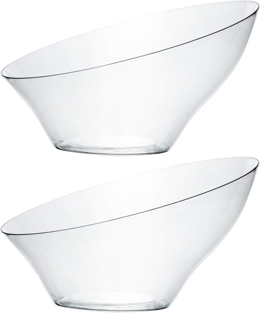 PLASTICPRO Disposable Angled Plastic Bowls Round Medium Serving Bowl, Elegant for Party's, Snack, or Salad Bowl, Clear Pack of 4