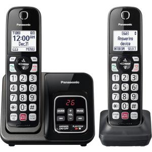Panasonic Cordless Phone with Answering Machine, Advanced Call Block, Bilingual Caller ID and High-Contrast Display, Expandable System with 2 Handset Cordless Telephones - KX-TGD832M (Metallic Black)
