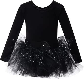  Short Sleeve Glitter Dance Ballet Tutu Leotard Ballerina Outfit for Girls Toddler
 L Black