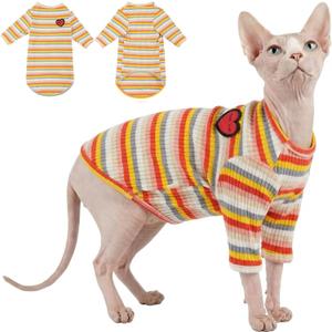 DENTRUN Hairless Cats Shirt Breathable Cat Daily Wear Clothes Stripe Vest Adorable Pajamas Jumpsuit Soft & Skin-Friendly, Medium