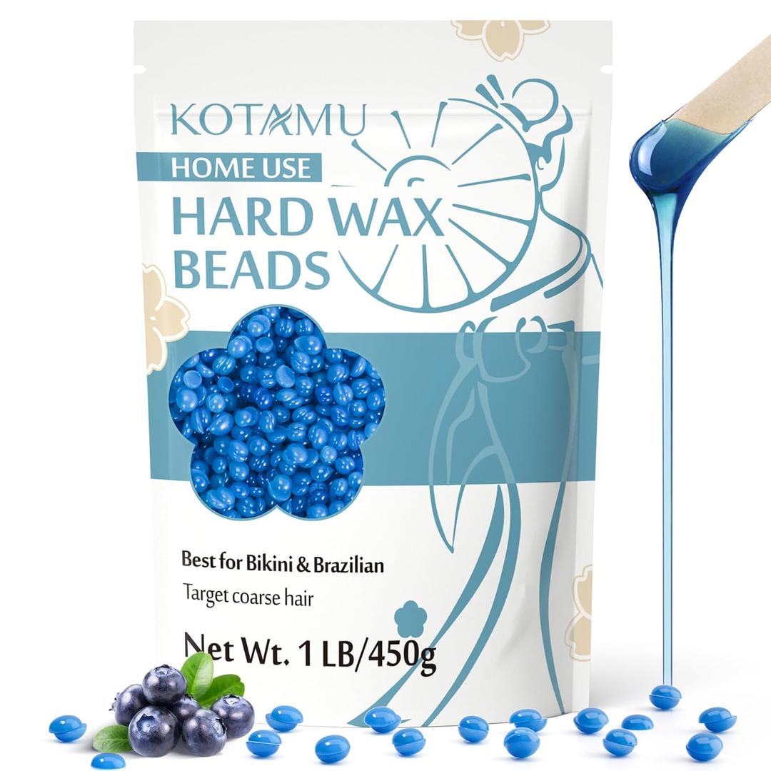 KOTAMU Blue Hard Wax Beads for Sensitive Skin - 1lb Coarse Hair Formula Wax Melts for Brazilian, Armpit, Back, Body, Bikini Hair Removal at Home or Salon (For Women and Men)