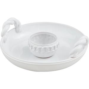 Mud Pie 3 1/4" x 11" 2" x 4" Dia Loop Handle Chip and Dip Set, White