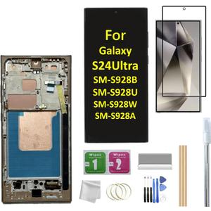 Galaxy S24 Ultra LCD Screen with Frame Replacement for Samsung Galaxy S24 Ultra SM-S928B SM-S928U SM-S928A LCD Screen Display Touch Digitizer with Frame+Tool (Gray/Violte)