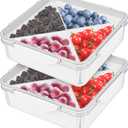 2 Pack Veggie Tray With Lid - Square Divided Serving Tray for Fridge Organizer Bins Divided Snackle Box Container with 4 Compartments for Party Serving Platter, Fruit Tray with Dip, Snack Storage