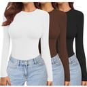 Ekouaer Womens 3 Pack Long Sleeve Shirts Crew Neck Stretch Fitted Underscrubs Trendy Basic Tops Lightweight Thermal Tee Black/White/Coffee Small
