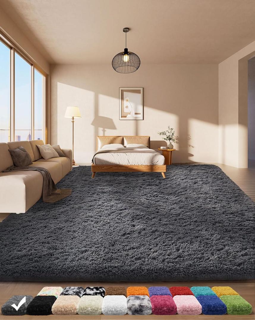 Ophanie Area Rugs for Bedroom, Upgrade Non-Slip Grey Fluffy Soft Shag Carpet, Indoor Floor Gray 4x6 Fuzzy Shaggy Living Room Plush Rug for Kids Home Dorm Decor Aesthetic