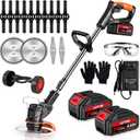 Cordless Weed Wacker, 21V Electric Weed Cordless Eater with 2X 4.0Ah Battery Powered, 3 Types Blade, 3 in 1 Stringless Grass Trimmer/Edger/Brush Cutter for Lawn, Garden, Yard Care (Orange)