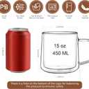 CNGLASS 15oz(4-pack) Double Walled Glass Coffee Mugs,Large Insulated Glass Mugs with Handle,Clear Coffee Cups for Espresso,Latte,Cappuccino,Tea