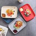 Jucoan 8 Pack Plastic Chip and Dip Serving Plates, 9.75 x 7.25 Inch Dumpling Plate with Sauce Compartment for Tacos, Fries, Sushi, Charcuterie Board, Party Snack, Microwave Dishwasher Safe