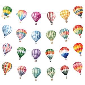 4 Packs Hot Air Balloon Theme Garland Banner Set  Watercolor Balloon Party Banner Balloons Birthday Bunting Decor for Wedding, Baby Shower,Adventure Theme Party,Travel Themed Celebrations, 24 Styles