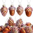LFUTARI 12 Pcs Pine Cone Glass Ornaments - Christmas & Fall Hanging Pinecone Glass Ornaments for Xmas, Thanksgiving Day Party Decorations