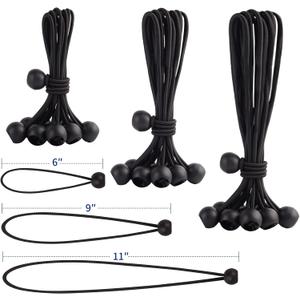 30PCS of 3 Sizes Ball Bungee Cords, 6, 9, 11 Inch Tarp Canopy Bungee Balls, Heavy Duty Tie Down Cord for Shelter, Gazebo, Camping, Tent, Cargo, Holding Wire and Hoses (Black)
