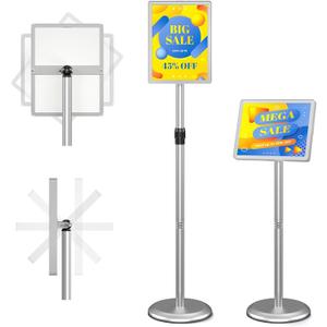 Adjustable Outdoor Sign Holder Stand for Display - Floor Sign Stand with Base for Business Retail Events 8.5x11 inches, Silver