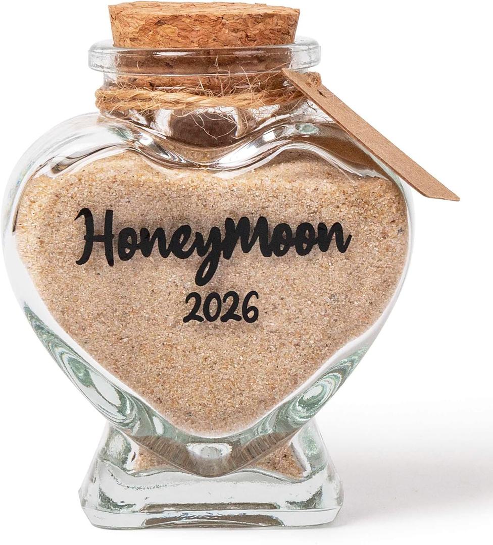 Honeymoon Sand Keepsake Jar 2026Bridal Shower, Wedding, Engagement, Honeymoon, Travel for Couples, Newlywed, Fiance(Gift Box Includes) - 40ml Heart Shape Glass