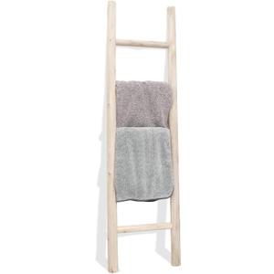 FUIN Fully Assembled 57in Wood Blanket Ladder Living Room Decorative Wall Leaning Farmhouse Quilt Display Holder Rustic Wooden Towel Rack for Bathroom, Unfinished (Natural)