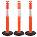 BATTIFE 45" Delineator Post with Base, Traffic Delineator Cones with Reflective Collar for Driving Practice, Construction Work (3, Orange, 45 inch)
