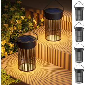 Mlambert Solar Lantern Outdoor Waterproof, Hanging Lights Table Lamp, Solar Powered Outdoor Lights for Patio, Garden, Yard, Metal Decorative Lighting with Hook, 4-Pack