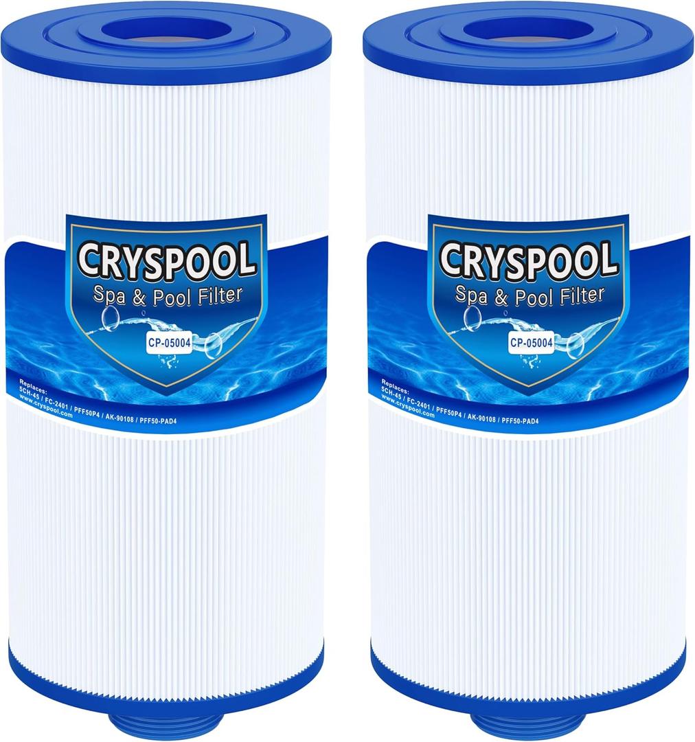 Cryspool® 05004 Filter Compatible with 5CH-45, FC-2401, PFF50P4, Baleen AK-90108, PFF50-PAD4, PFF50P, 45 Sq. Ft Spa Filter Cartridge, 2 Pack