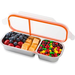 Stainless Steel Snack Containers with Lids, Reusable Condiment Box, Double Compartment Sauce Cups for Home, Travel